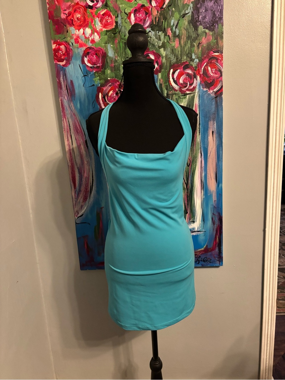 VTG Y2K BCX halter dress fitted bodycon blue size S